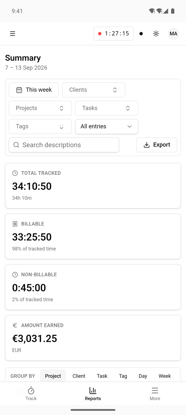 This week’s hours and earnings on a phone